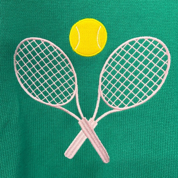 M by Marled Green Tennis Sweater with Racket Design - Picture 2 of 8